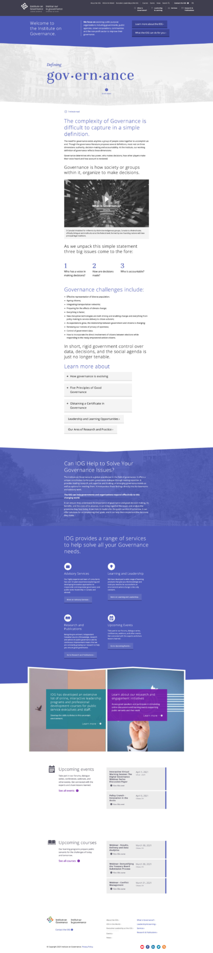 Screenshot of IOG What is Governance? page