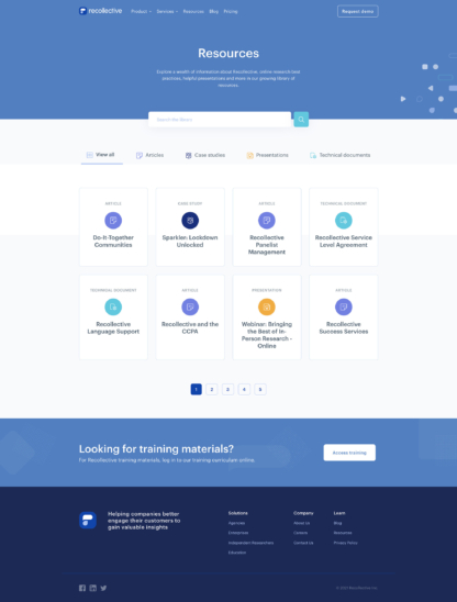 Screenshot of Recollective resources page