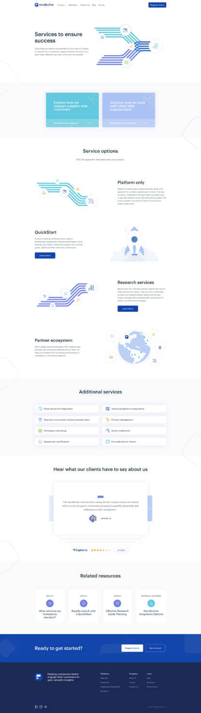Screenshot of Recollective services page
