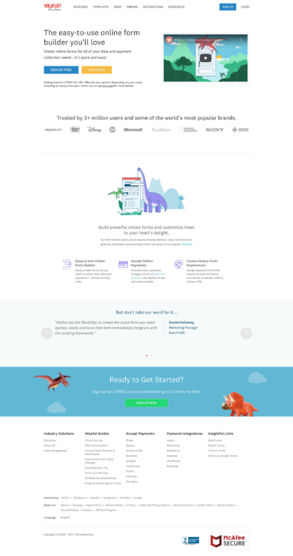 Screenshot of Wufoo home page