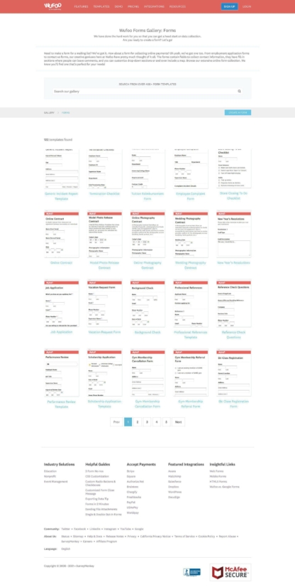 Screenshot of Wufoo template gallery